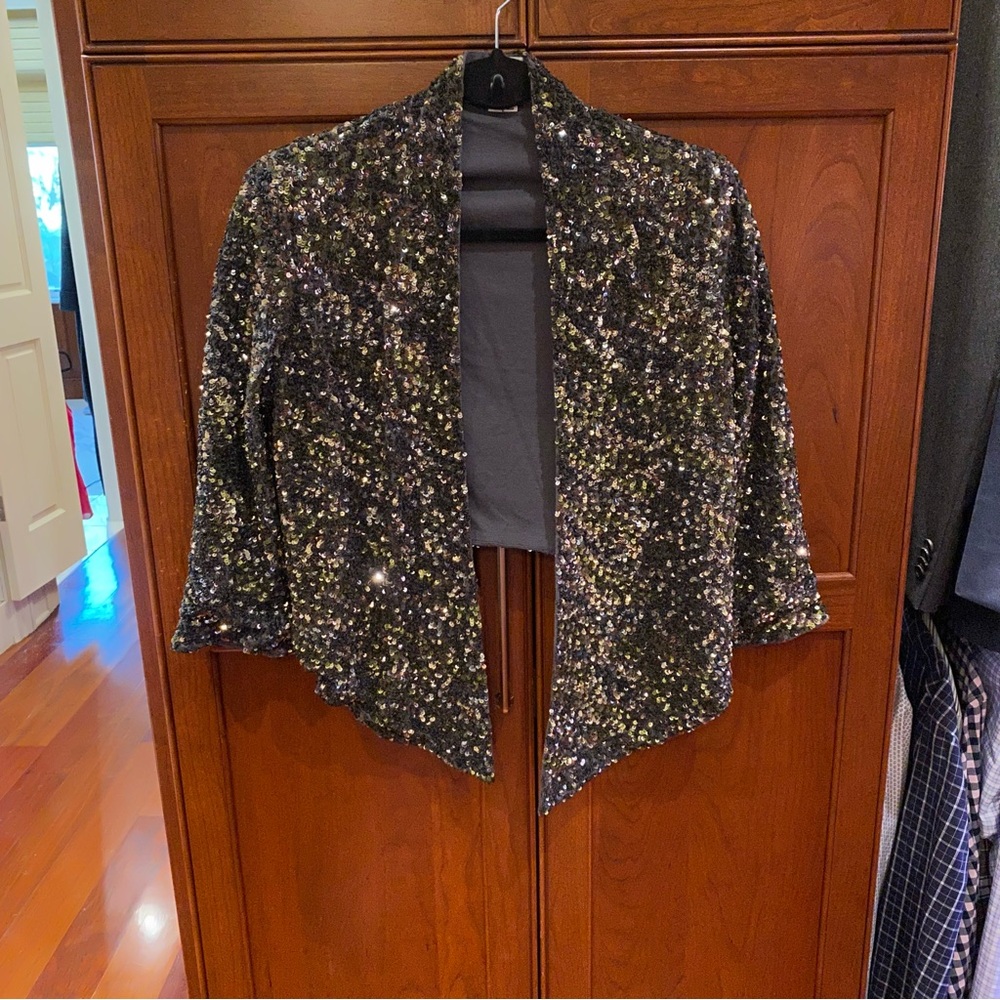 Haute Hippe Sequin Open Front Jacket, S
